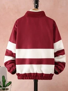 1 件男童时尚撞色拉链夹克，秋冬季