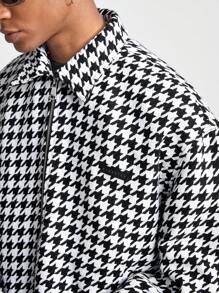 Manfinity RebelGame Men's Houndstooth Print Zipper Long Sleeve Casual Shacket - Black and White - View 2