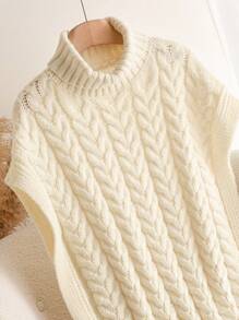 SHEIN Frenchy Plus Size Solid Color Turtleneck Minimalist Casual Sweater Vest