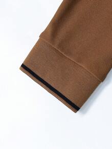 Manfinity Homme Men's Solid Color Front Button Down Long Sleeve Casual Polo Shirt - Coffee Brown - View 4