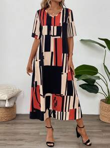 EMERY ROSE 随机印花V领休闲短袖连衣裙 - 彩色 - 查看 5