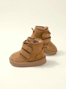 1pair Toddler Boys' Camel Color Hook And Loop Flat Casual Warm Thermal Lined Snow Boots For Winter - Camel - View 2