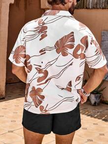 Manfinity Swimmode Heren Turndown Collar Allover Print Korte Mouw Top En Trekkoord Voorkant Shorts Strandset