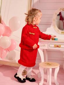 SHEIN Baby Girl Chinese Style Fluffy Retro Button Decorated Hanfu Half Body Skirt Set