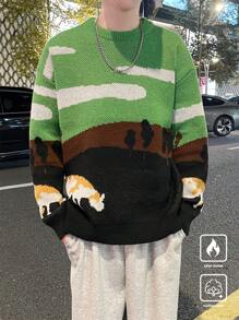 Claim Dot Áo len dệt kim cổ tròn dài tay họa tiết cho nam, mặc thường ngày - màu xanh lá - Xem 8