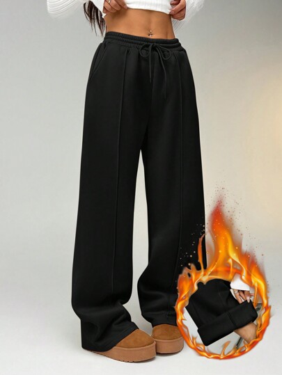 SHEIN EZwear Calça de moletom com detalhe de costura de seixo e perna reta