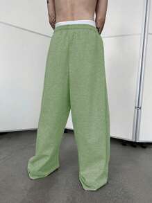 Manfinity Hypemode Men's Loose Fit Drawstring Waist Wide Leg Sweatpants - Green - View 2