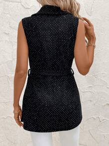 SHEIN Clasi 闪亮水钻提花翻领女式常规夹克 - 黑色 - 查看 2