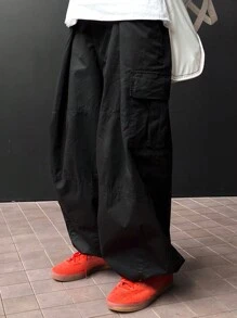 DAZY Men's Solid Color Casual Long Pants With Big Pockets For Daily Wear, Autumn - Black - View 5