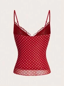 SHEIN MOD Casual Knit Classic Polka Dot Pattern Slim Fit Camisole - Red - View 2