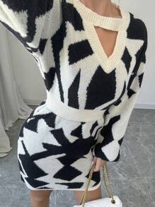 Firerie Váy len bó sát hở lưng hình học thu/đông cho nữ - Nhiều màu - Xem 6