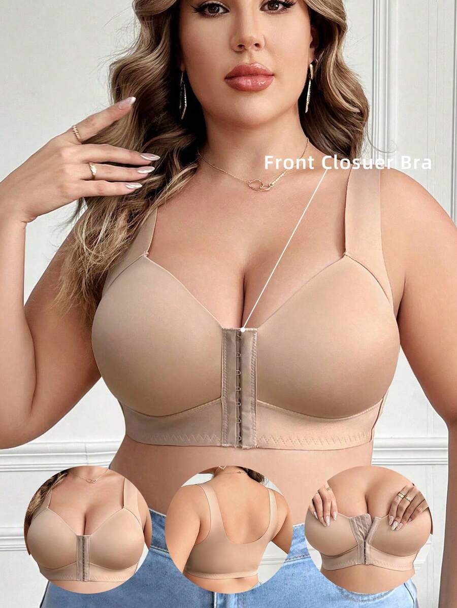 1 pieza Sujetador inalámbrico de talla grande con apertura frontal - Albaricoque - Ver 1