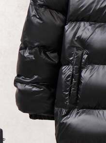 SHEIN Sudadera con capucha acolchada oversize para niños preadolescentes - Negro - Ver 6