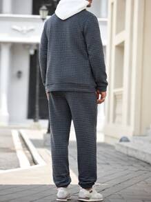 Manfinity Homme 2件套男士休闲拉链连帽衫和抽绳腰带运动裤套装 - 深灰色 - 查看 2