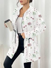 SHEIN LUNE Áo khoác hoodie thường ngày in họa tiết hoa toàn thân có khóa kéo toàn bộ phía trước dành cho nữ - Nhiều màu - Xem 5