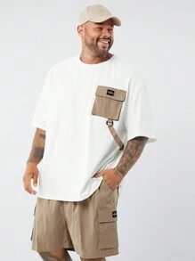 EASEVO Plus Size Men's Loose Fit Crew Neck Pocket Short Sleeve T-Shirt And Shorts Set - White - View 5