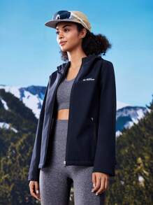 In My Nature 女士拉链字母印花连帽风衣夹克冬季女式上衣 - 藏蓝色 - 查看 8