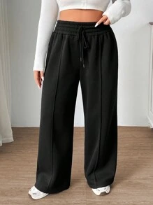 SHEIN EZwear Pantalón de chándal informal con cordón para mujer de talla grande de unicolor