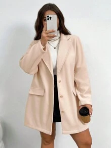 SHEIN Privé Plus Size Women's Apricot Notched Collar Minimalist Business Blazer - Apricot - View 6