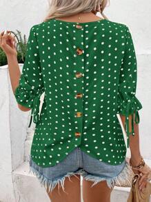 SHEIN LUNE Lässiges Hemd mit geknöpfter Rückseite und Polka Dot-Print Große Größen