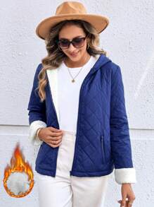 EMERY ROSE Women's Solid Color Simple Casual Long Sleeve Hooded Padded Coat