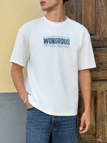 SWAVVY Áo thun họa tiết chữ thường ngày cho nam mùa hè - trắng - Xem 1