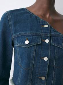 Maija 1 chiếc áo khoác denim dài tay một bên vai màu xanh dành cho nữ - Rửa trung bình - Xem 7