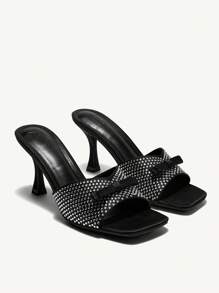 CUCCOO CHICEST Square Toe Slim High Heel Women Sandals - Black - View 1