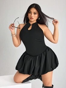 SHEIN ICON ICON 加大码女款黑色泡泡裙 - 黑色 - 查看 6