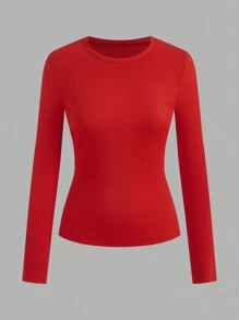 SHEIN EZwear 3pcs Women's Basic Fitted Long Sleeve Shirts, Y2K Style - Multicolor - View 3