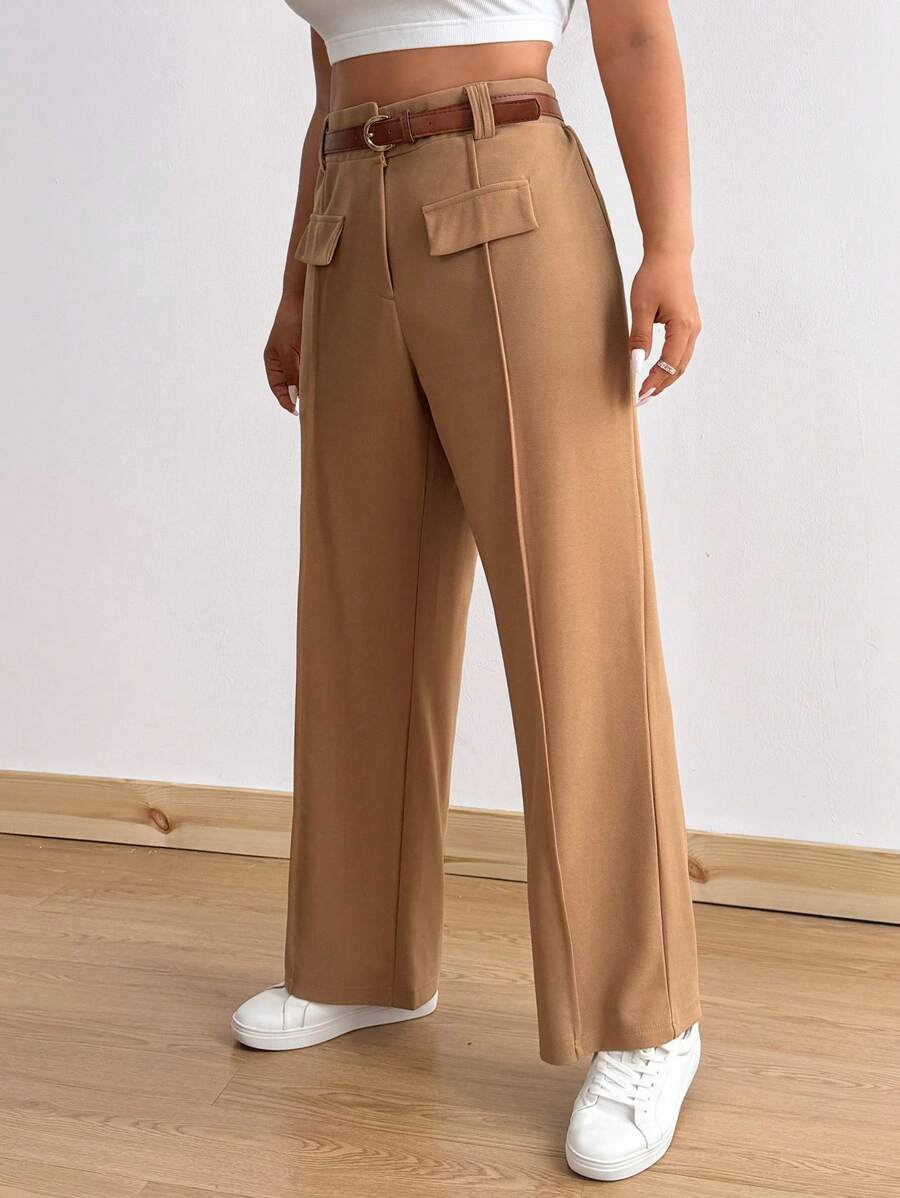 Calvaya Quần dài màu trơn thanh lịch đa năng cỡ lớn - Màu Khaki - Xem 1