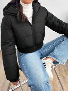 SHEIN Teen Girls' Winter Quilted Short Hooded Casual Warm Thickened Jacket Coat