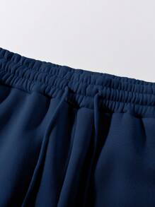 Manfinity Homme Men's Letter Print Drawstring Waist Insert Pocket Tapered Casual Sweatpants - Navy Blue - View 4