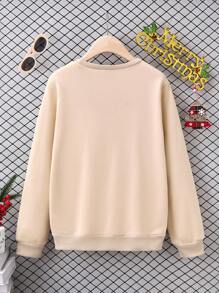 2 件成人和婴儿匹配圣诞主题图案印花圆领运动衫，保暖内衬，休闲保暖 - 駝色 - 查看 2