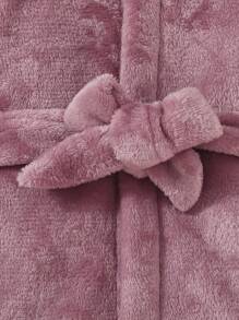 SHEIN 女小童3D耳朵設計喇叭袖荷葉邊連帽腰帶絨布睡袍