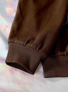 SHEIN Tween Girls Gothic Style Rhinestone Embellished Comfortable Sweatshirt - Brown - View 5