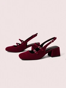 CUCCOO DOLLMOD Red Mirror Surface Mary Jane High Heels For Women Spring Shoes Spring Break Easter For Christmas - Burgundy - View 3