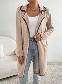 SHEIN LUNE Cárdigan de suéter tejido holgado contrastante