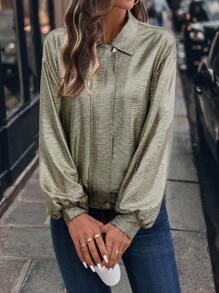 EMERY ROSE Women's Shiny Sequins Long Sleeve Bomber Jacket, Metallic Finish - Dark Grey - View 6