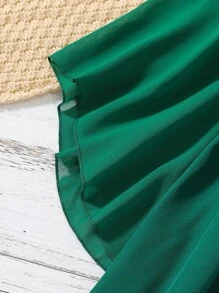 SHEIN Vestido de niña preadolescente con mangas abullonadas, volantes y falda acampanada en unicolor - Verde - Ver 7