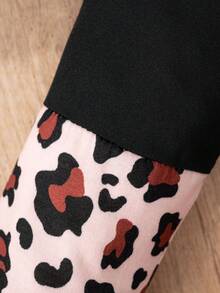 SHEIN 2 件装少女猫豹纹长袖上衣和裤子套装 - 黑色 - 查看 4