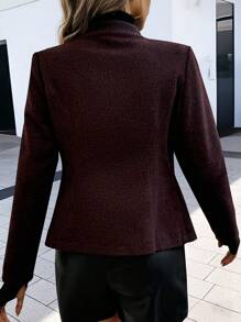 Chiquease 女士纯色简约日常纽扣长袖夹克 - 酒紅色 - 查看 2