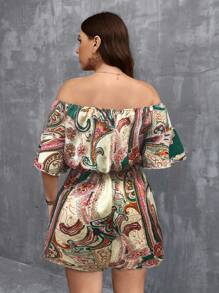 Breezaya Plus Size Ladies' Vintage Style Printed Off-Shoulder Jumpsuit