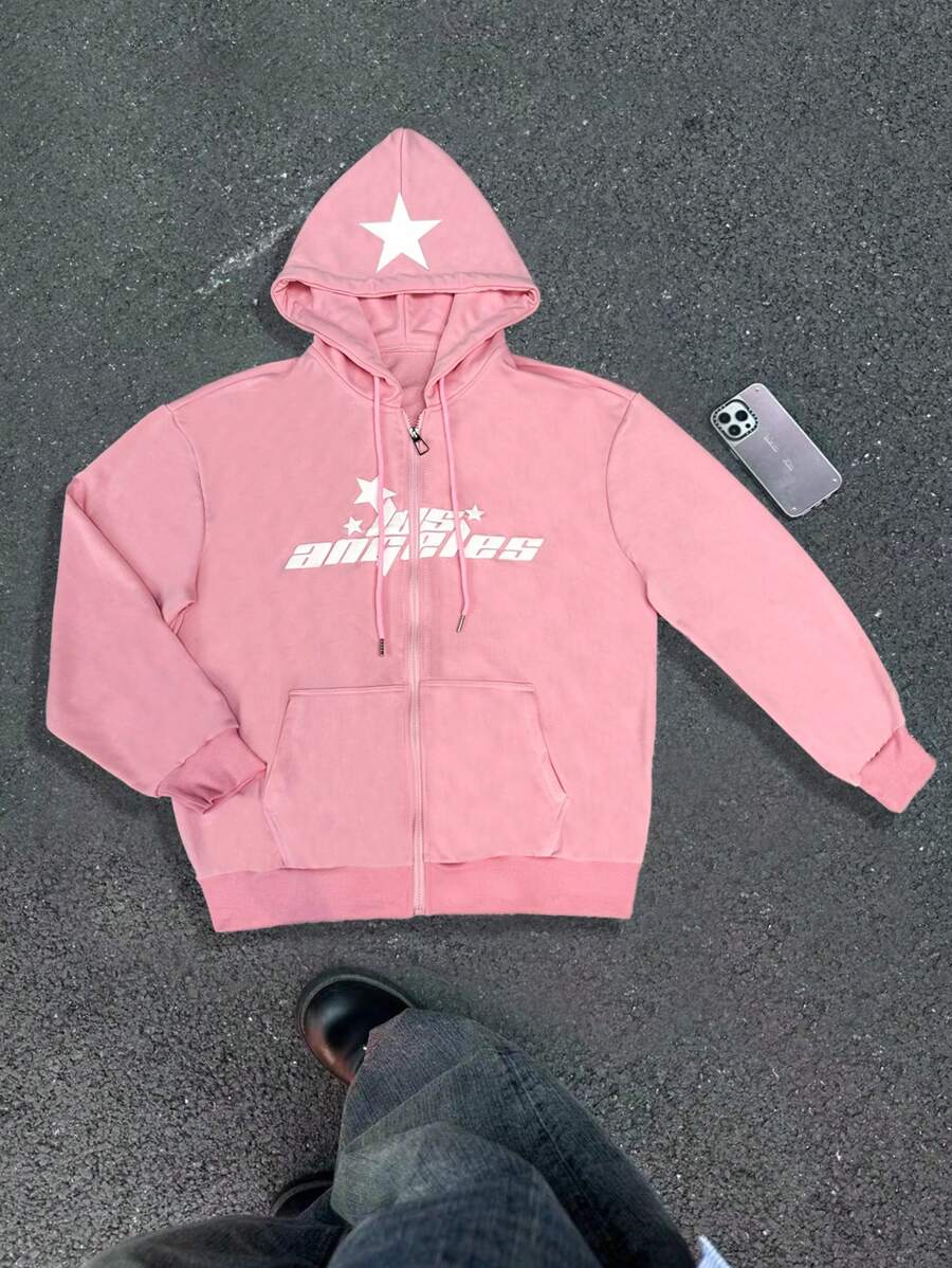 Manfinity Hypemode Men's Printed Kangaroo Pocket Hooded Sweatshirt - Pink - View 1