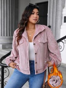 Celure Plus Size Single-Sided Rib Knit Mock Neck Warm Jacket