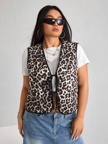 SHEIN ICON 大码女式短款豹纹背心，秋季夹克 - 彩色 - 查看 5