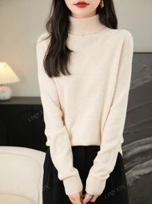 Pull-over pour femmes à manches longues en tricot, col roulé, chaud et doux, pour l'automne et l'hiver
