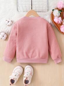 SHEIN Sudadera de cuello redondo de terciopelo compuesta para niñas y niñas pequeñas otoño-invierno, apta para uso casual diario - Rosa - Ver 2