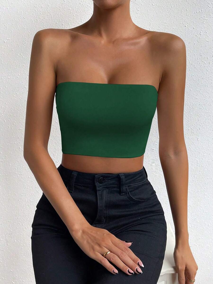 Zolique Top tubo de unicolor simple para mujer - Verde - Ver 1