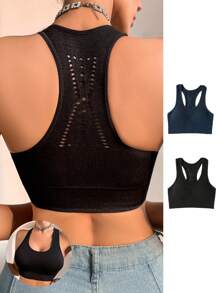 2pcs/Set Seamless Yoga Sports Bras For Women, Removable Padded Wire-Free Breathable Mesh Back Design - Multicolor - View 1